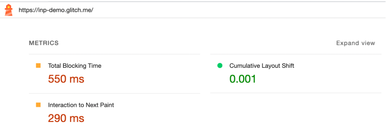 INP value scenario 1